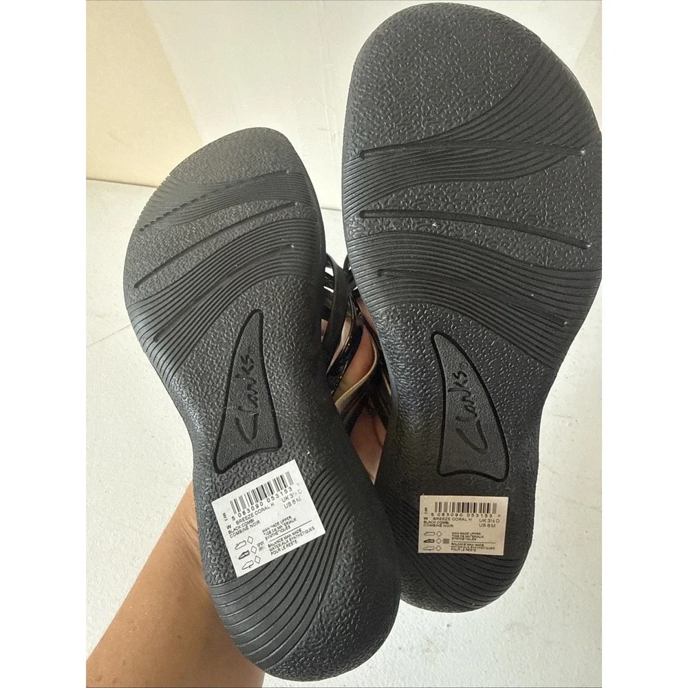 Clarks Women's Cloudsteppers Breeze Sea Sandals Black Patent Size 6 Nwt Summer